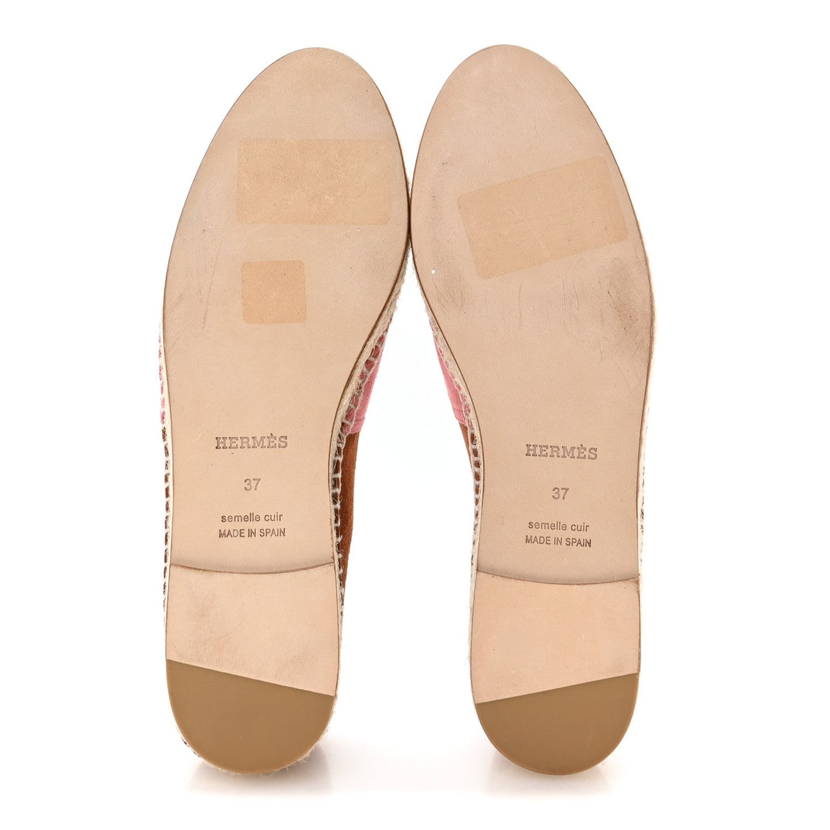 Hermes Suede Goatskin Women's Joven Espadrilles 37 Rose De Venise Gold