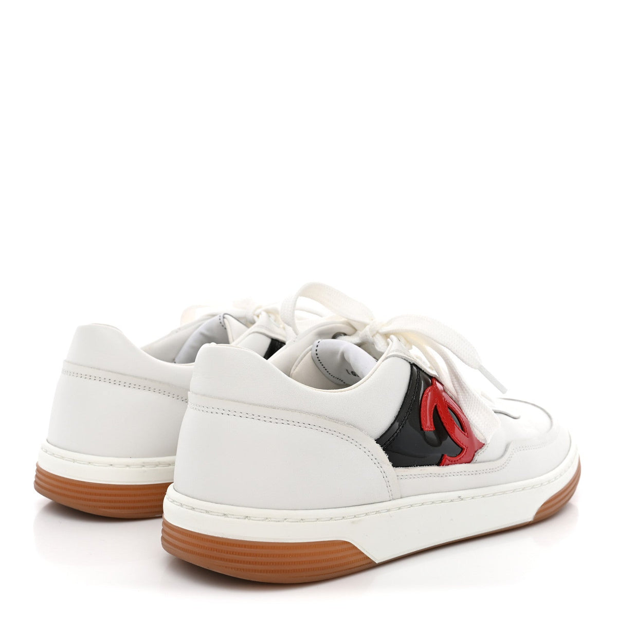 Chanel Calfskin Patent Women's CC Sneakers 38 White Black Red
