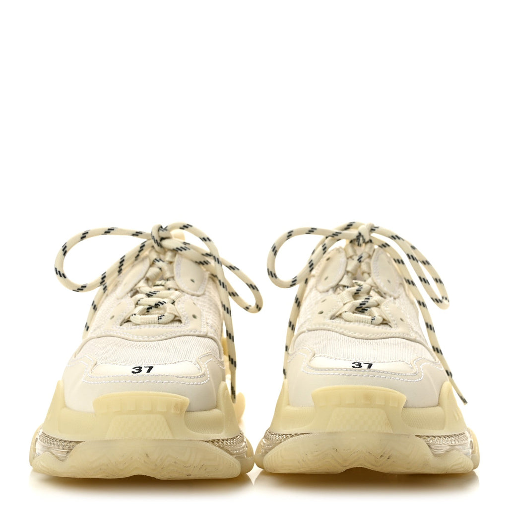 Balenciaga Fabric Mesh Clear Sole Triple S Women's Sneakers White