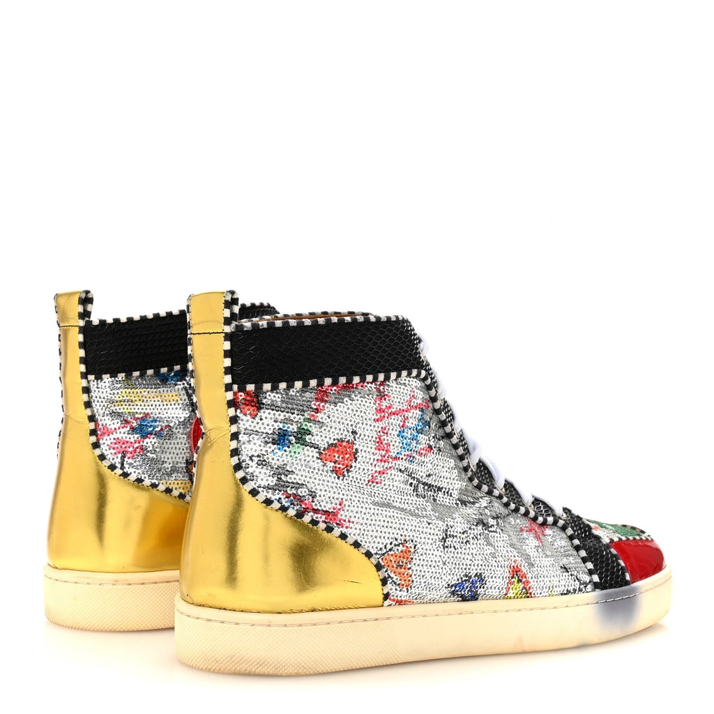 Christian Louboutin Patent Flash Paillettes Men's Rantus Orlato Sneakers 44 Version Silver