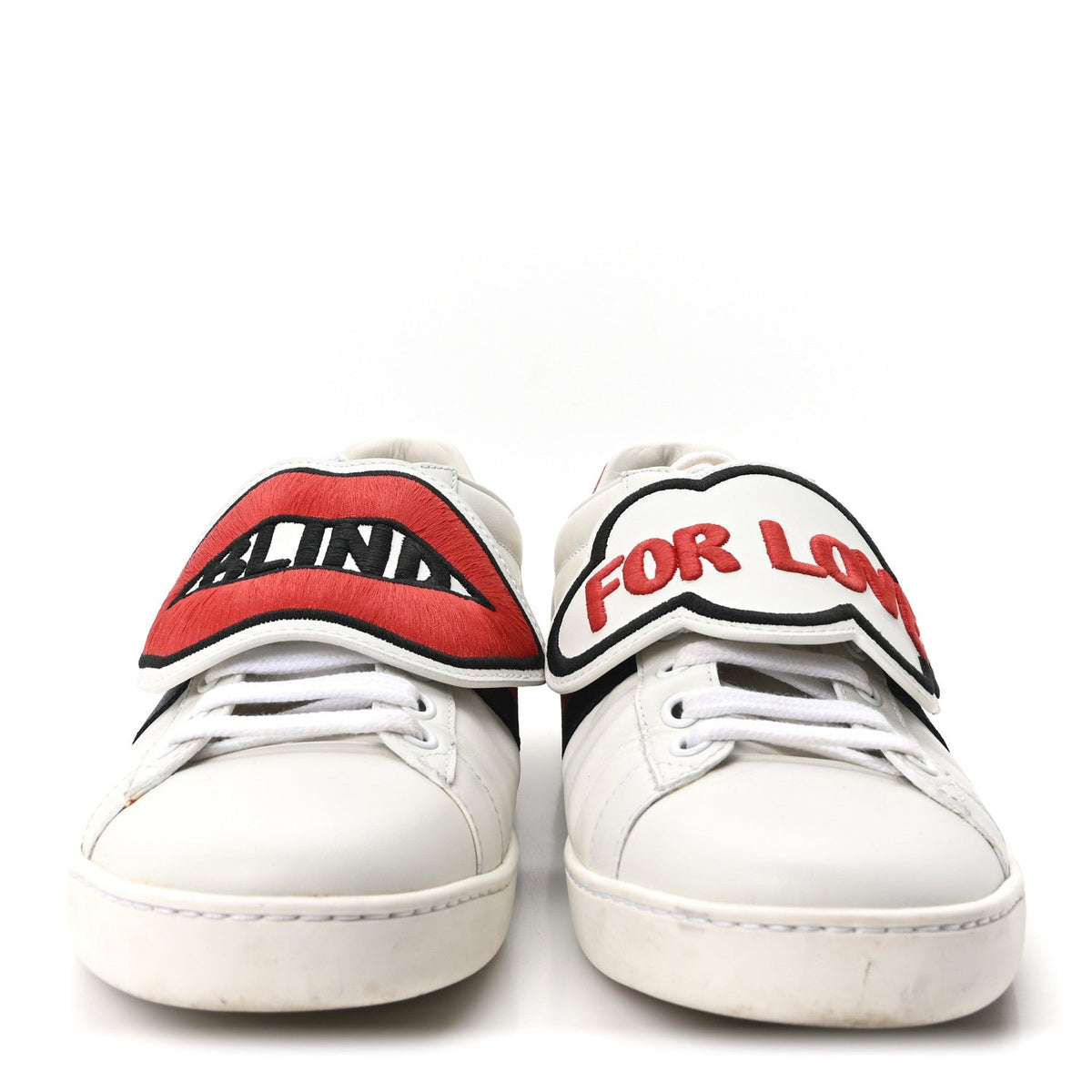 Gucci Calfskin Ayers Blind For Love Women's Ace Sneakers 39 White