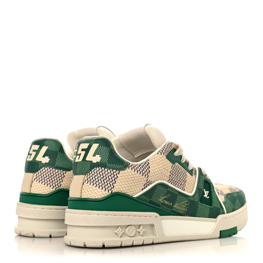 Louis Vuitton Damier Grained Calfskin Monogram Men's LV Trainer Sneakers 4 Green