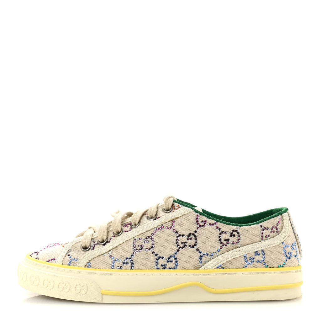 Gucci Canvas Lame Crystal Women's 1977 Tennis Sneakers 36 Gardenia Silver Mystic White