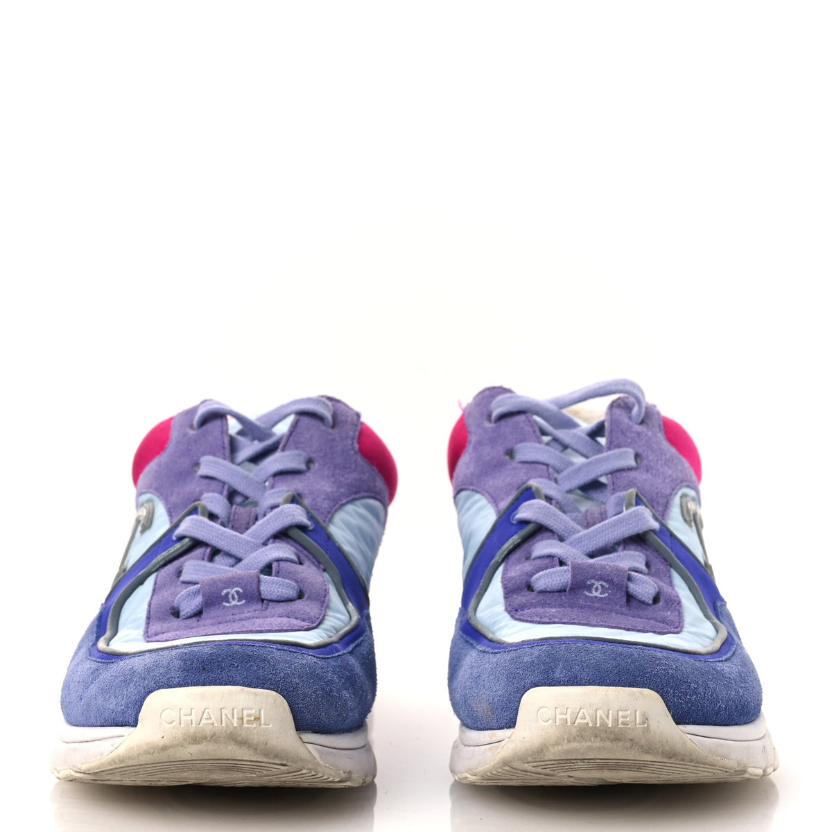 Chanel Nylon Calfskin Suede CC Women's Sneakers Light Blue