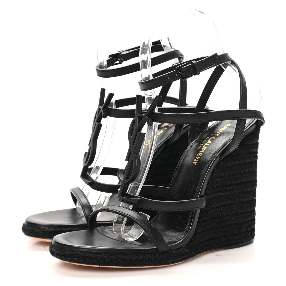 Saint Laurent Calfskin Women's Cassandra Espadrille 105mm Wedges 36 Black