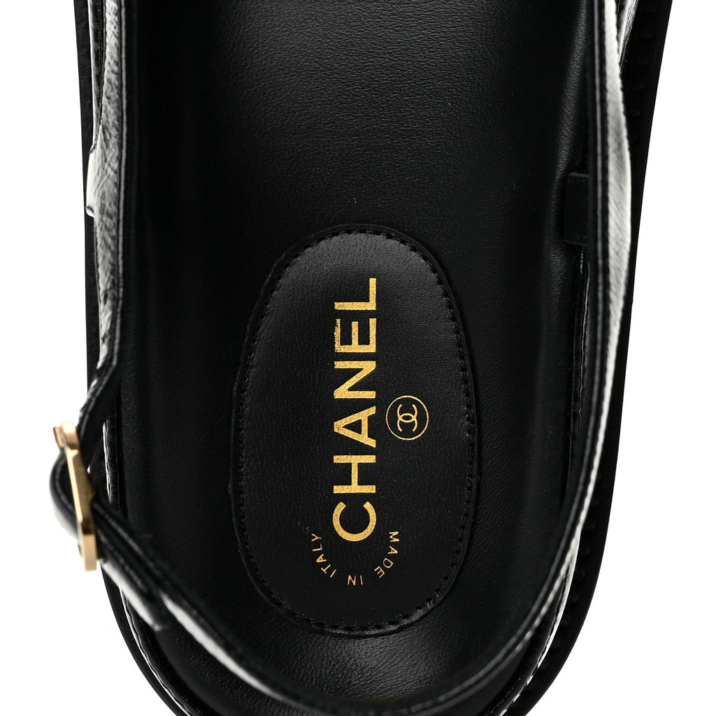 Chanel Crumpled Shiny Lambskin Women's CC Cut Out Dad Sandals 39 Black