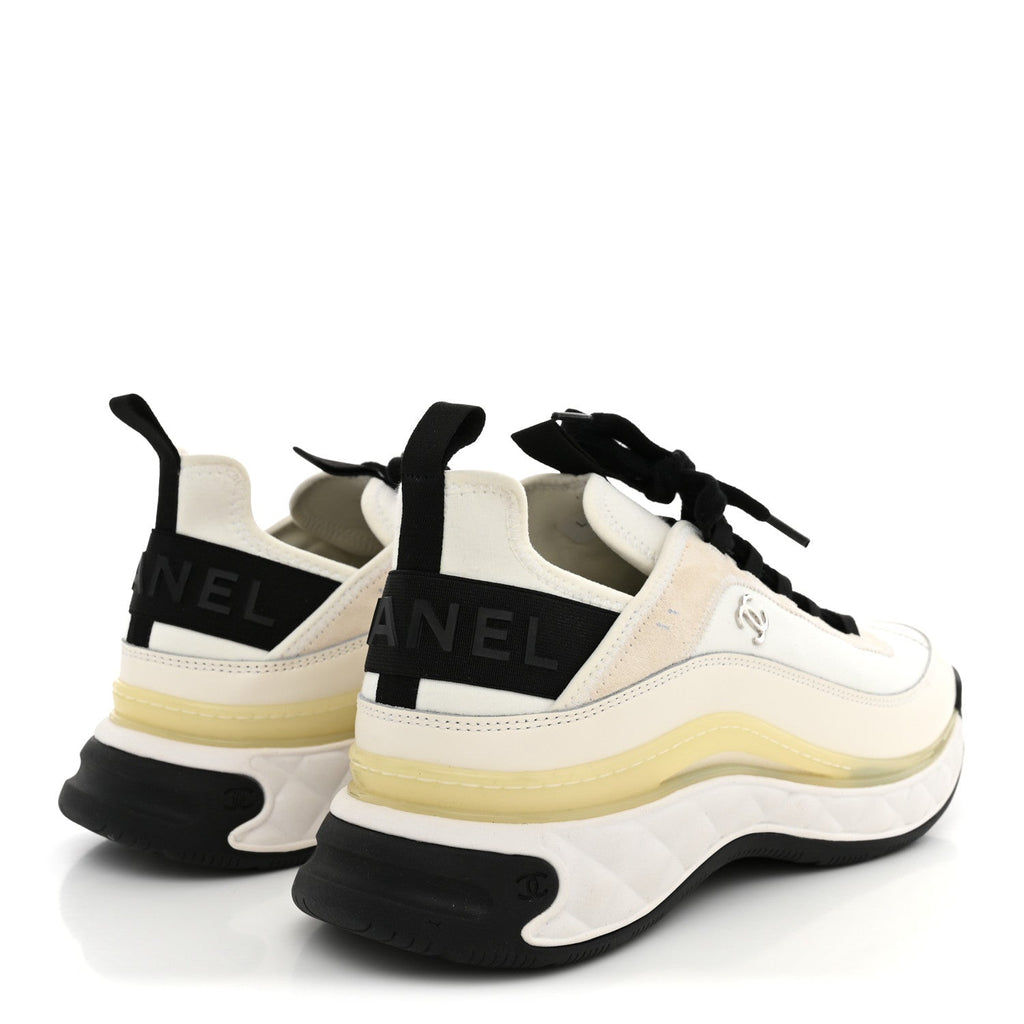 Chanel Velvet Calfskin Mixed Fibers Men's CC Sneakers 44 Ivory Black