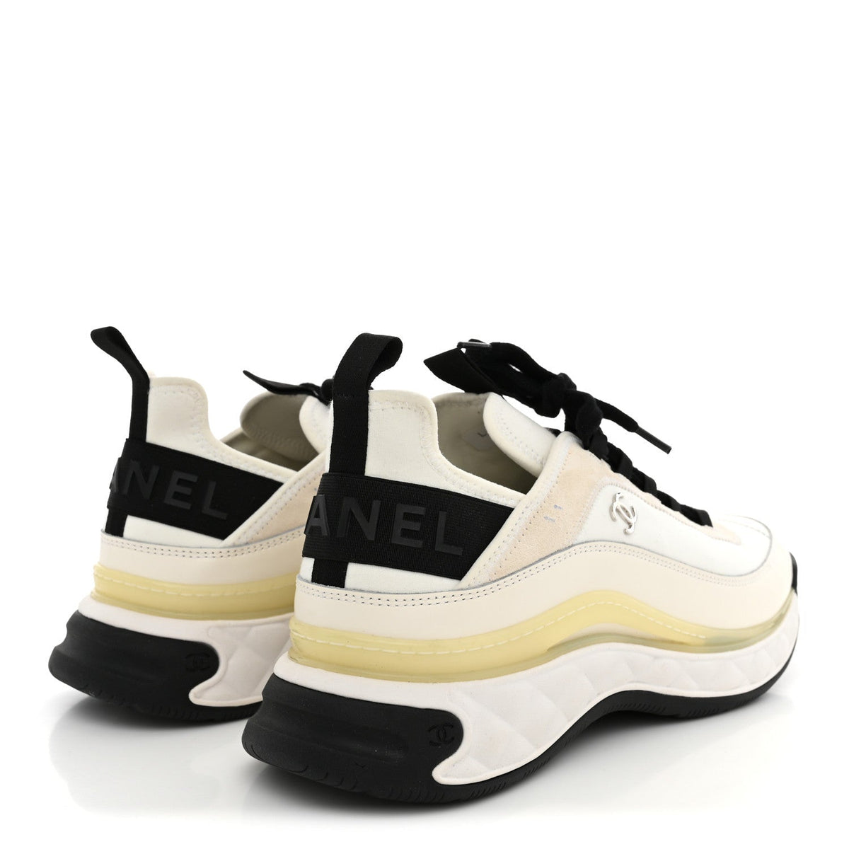 Chanel Velvet Calfskin Mixed Fibers Men's CC Sneakers 44 Ivory Black