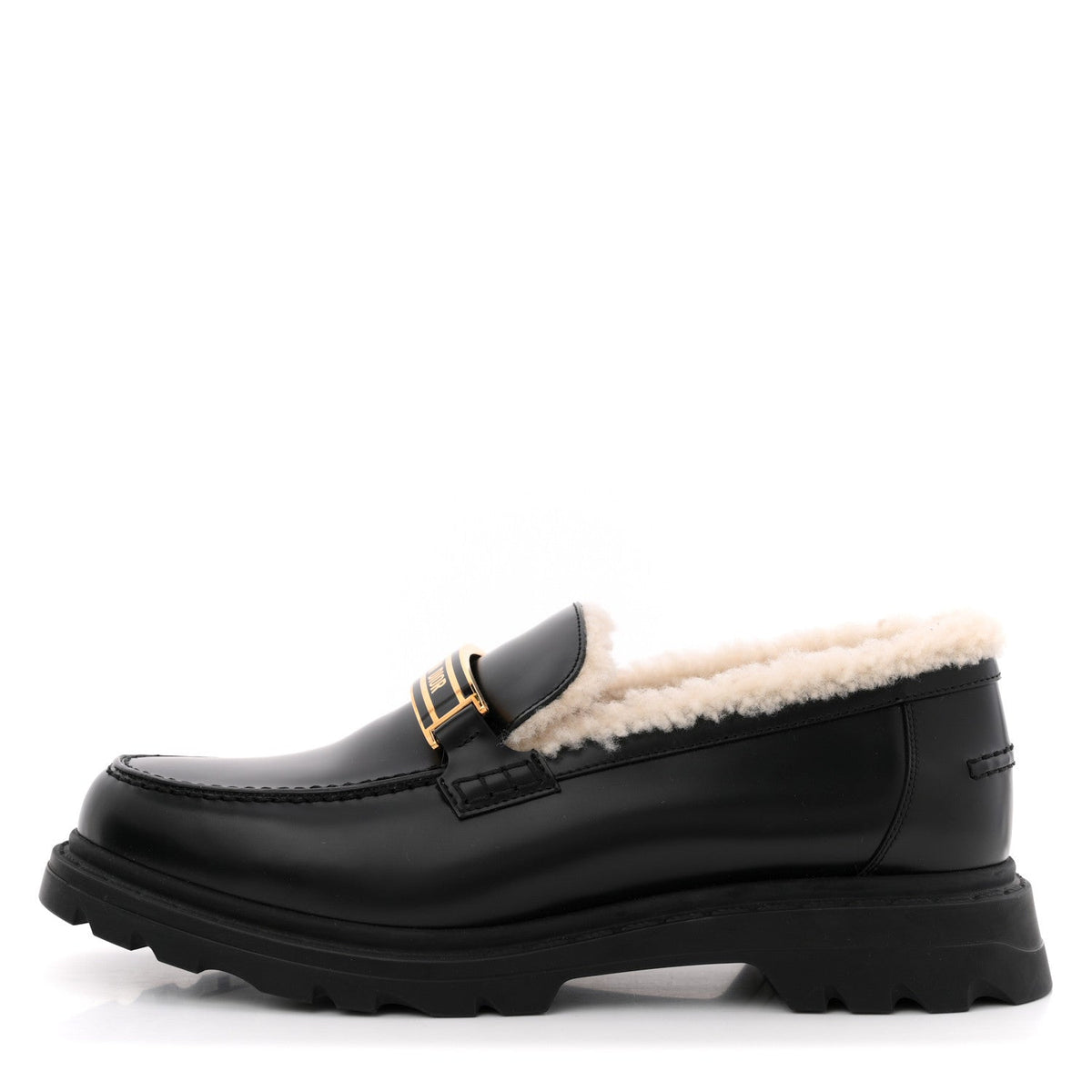 Christian Dior Brushed Calfskin Shearling Women's Dior Code Loafers 41 Black
