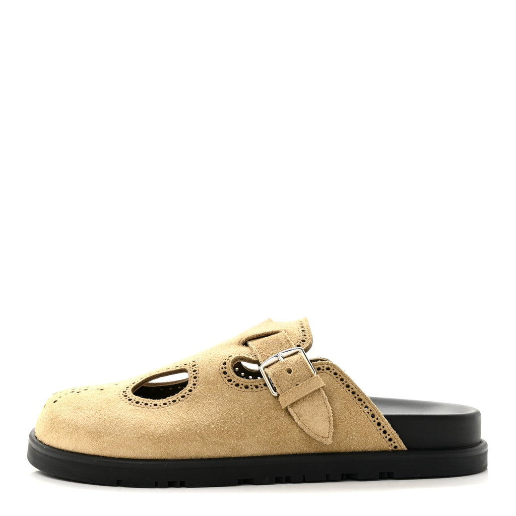 Hermes Suede Calfskin Monk Women's Mules Beige Albatre