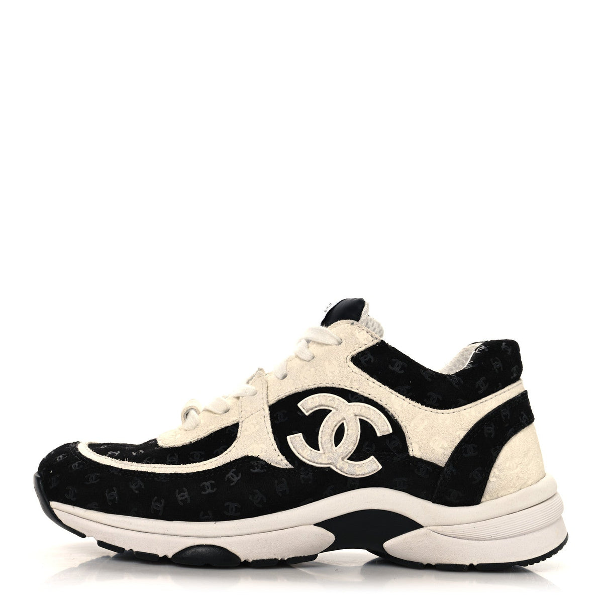 Suede Calfskin Printed CC Sneakers White Black