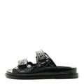 Crumpled Shiny Lambskin Velcro Dad Sandals Black