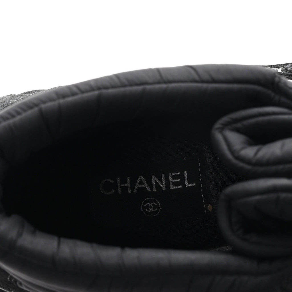 Chanel Fabric Suede Men's CC Sneakers 44 Black