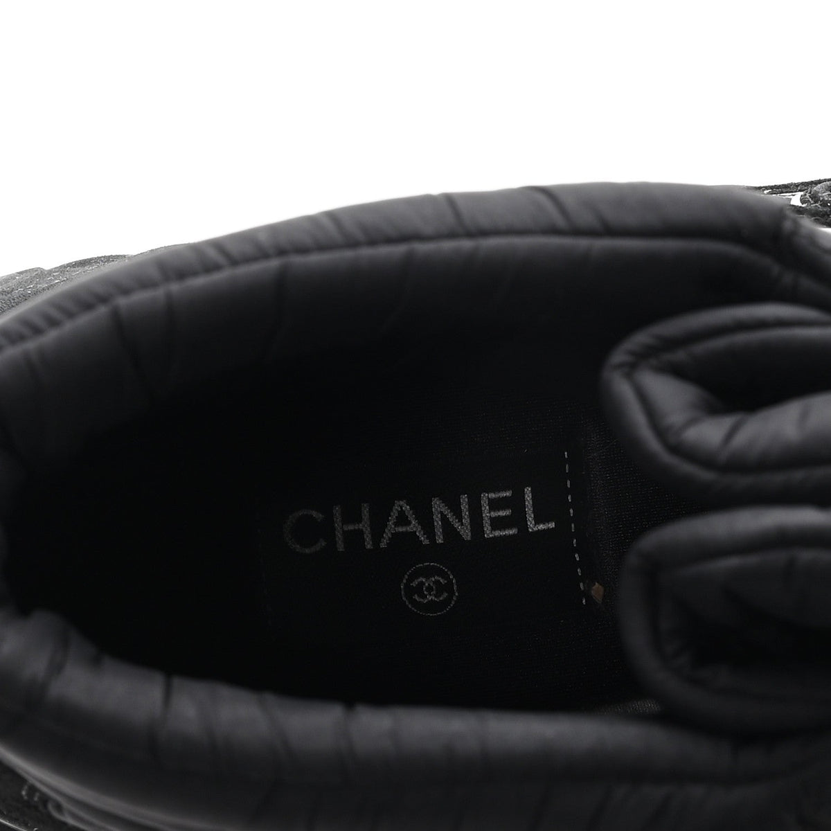Chanel Fabric Suede Men's CC Sneakers 44 Black