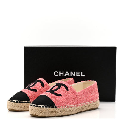 Chanel Tweed Grosgrain Women's CC Espadrilles 35 Pink