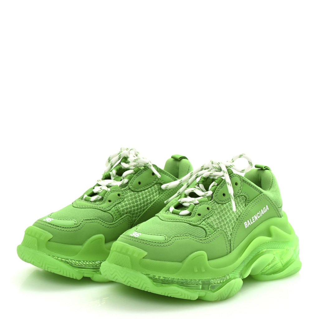 Balenciaga Fabric Mesh Women's Clear Sole Triple S Sneakers 36 Fluo Green