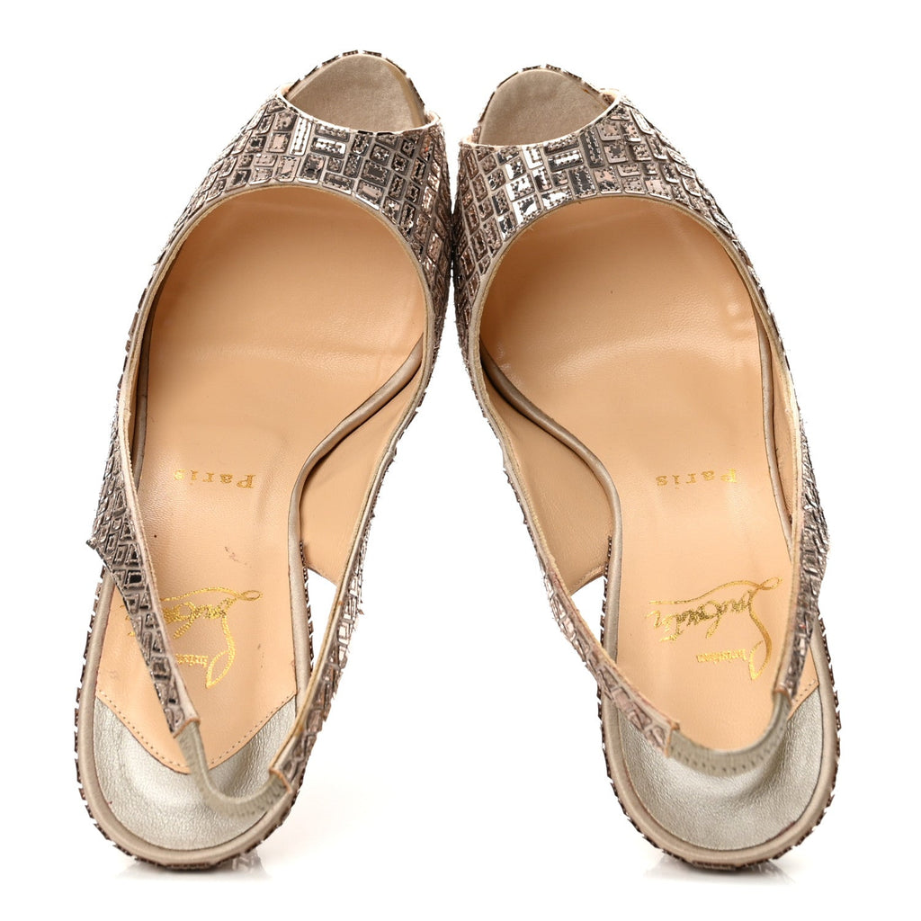 Christian Louboutin Satin Women's Mosaique No Prive 120 Pumps 37.5 Silver