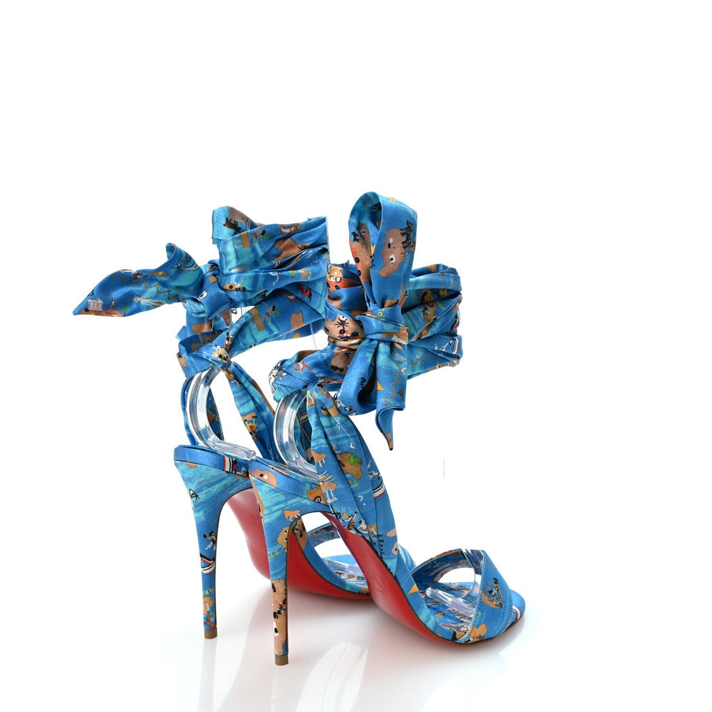 Christian Louboutin Crepe Satin Women's Greekaba Du Desert 100 Sandals 35 Blue Multicolor