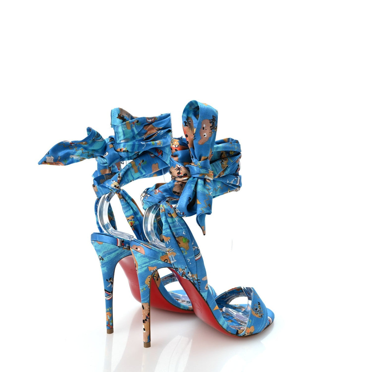 Christian Louboutin Crepe Satin Women's Greekaba Du Desert 100 Sandals 35 Blue Multicolor