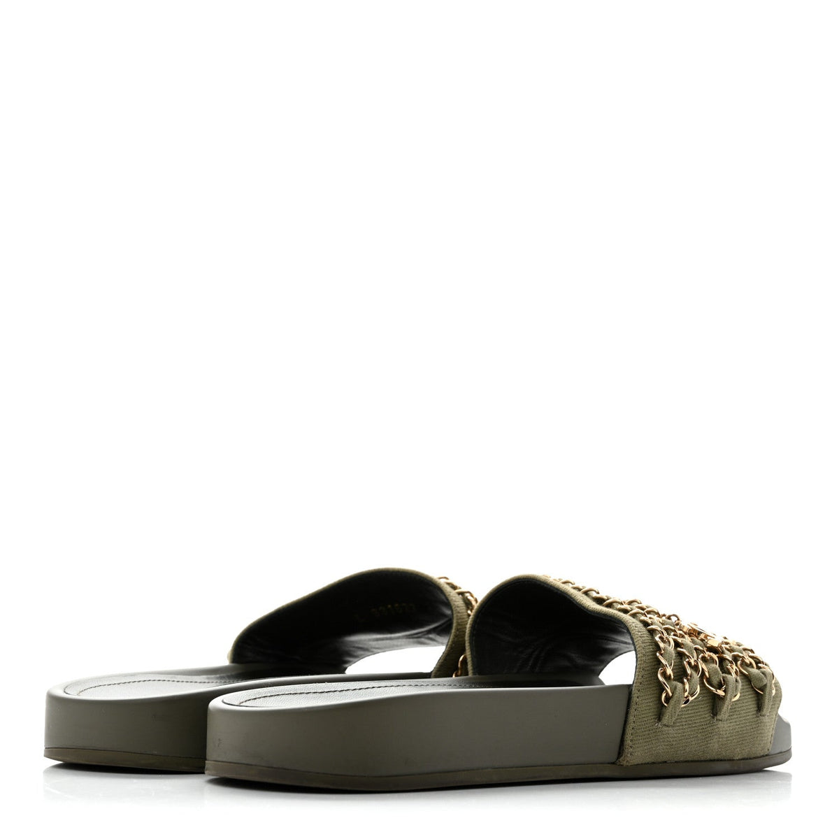 Chanel Canvas Women's Chain Flat Sandals 38 Khaki