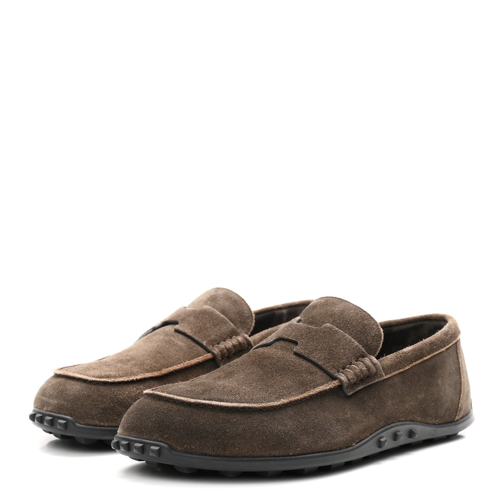 Hermes Suede Calfskin Men's Lazy Loafers 42 Ecorce