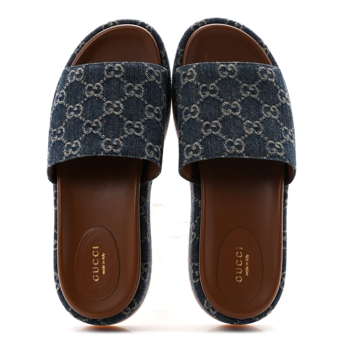 Gucci Denim Women's GG Monogram Angelina Platform Slide Sandals 40.5 Blue Tea