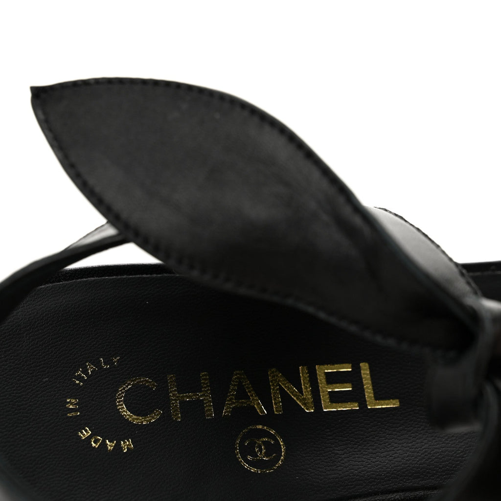 Chanel Lambskin Women's Bow CC Flat Sandals 38.5 Black
