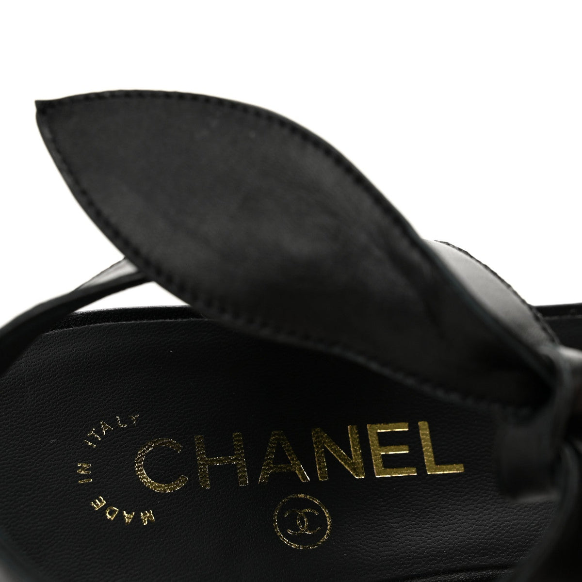 Chanel Lambskin Women's Bow CC Flat Sandals 38.5 Black