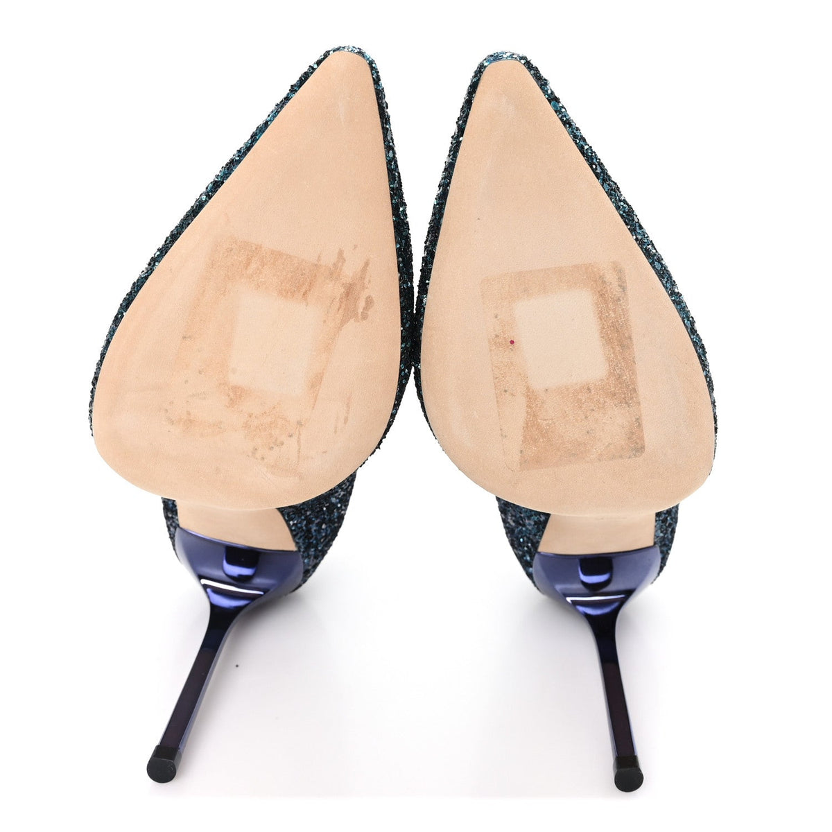 Jimmy Choo Glitter Women's Romy 100 Pumps 37.5 Peacock Navy