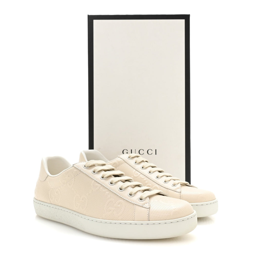 Gucci Calfskin Men's Ace Sneakers 8 Mystic White