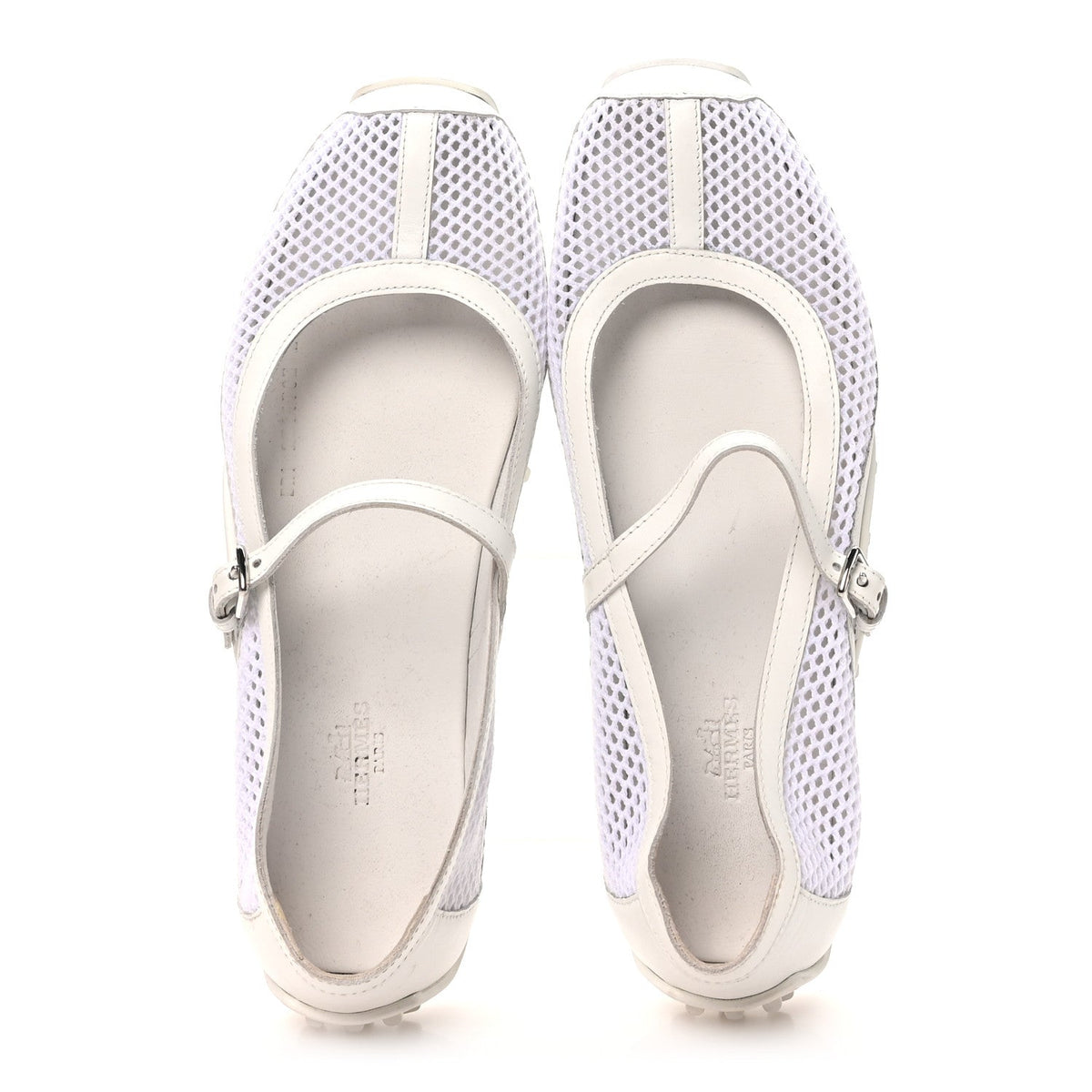 Hermes Crochet Knit Calfskin Women's Kichu Ballet Flats 39 White