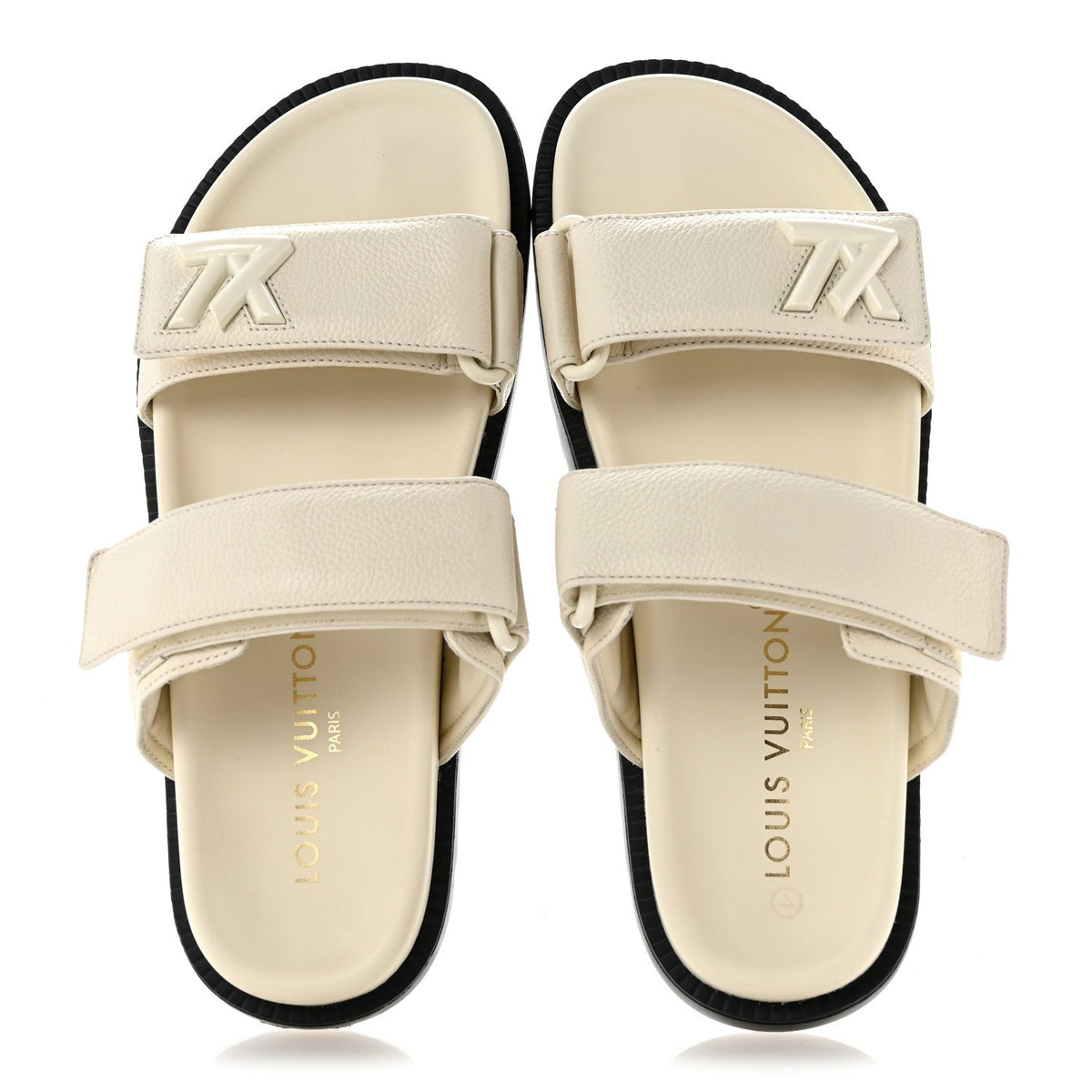 Louis Vuitton Grained Calfskin Women's Sunset Comfort Flat Sandals 36 Light Beige