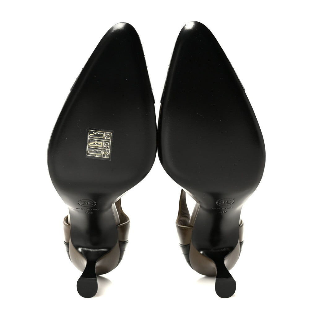 Chanel Lambskin Mary Jane Women's Pumps 40 Dark Khaki Black