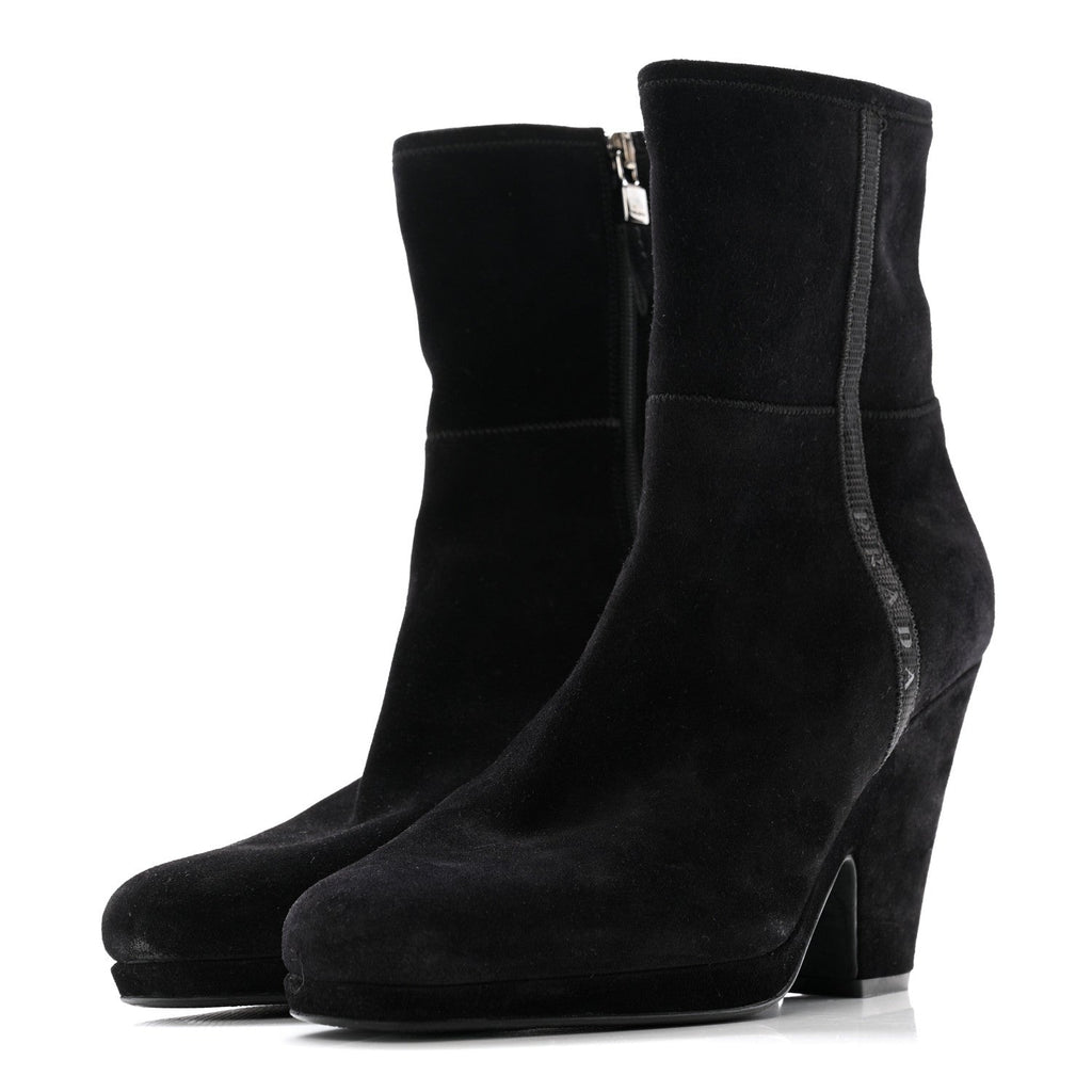 Prada Suede Women's Triangle Logo Zip Boots 40 Black