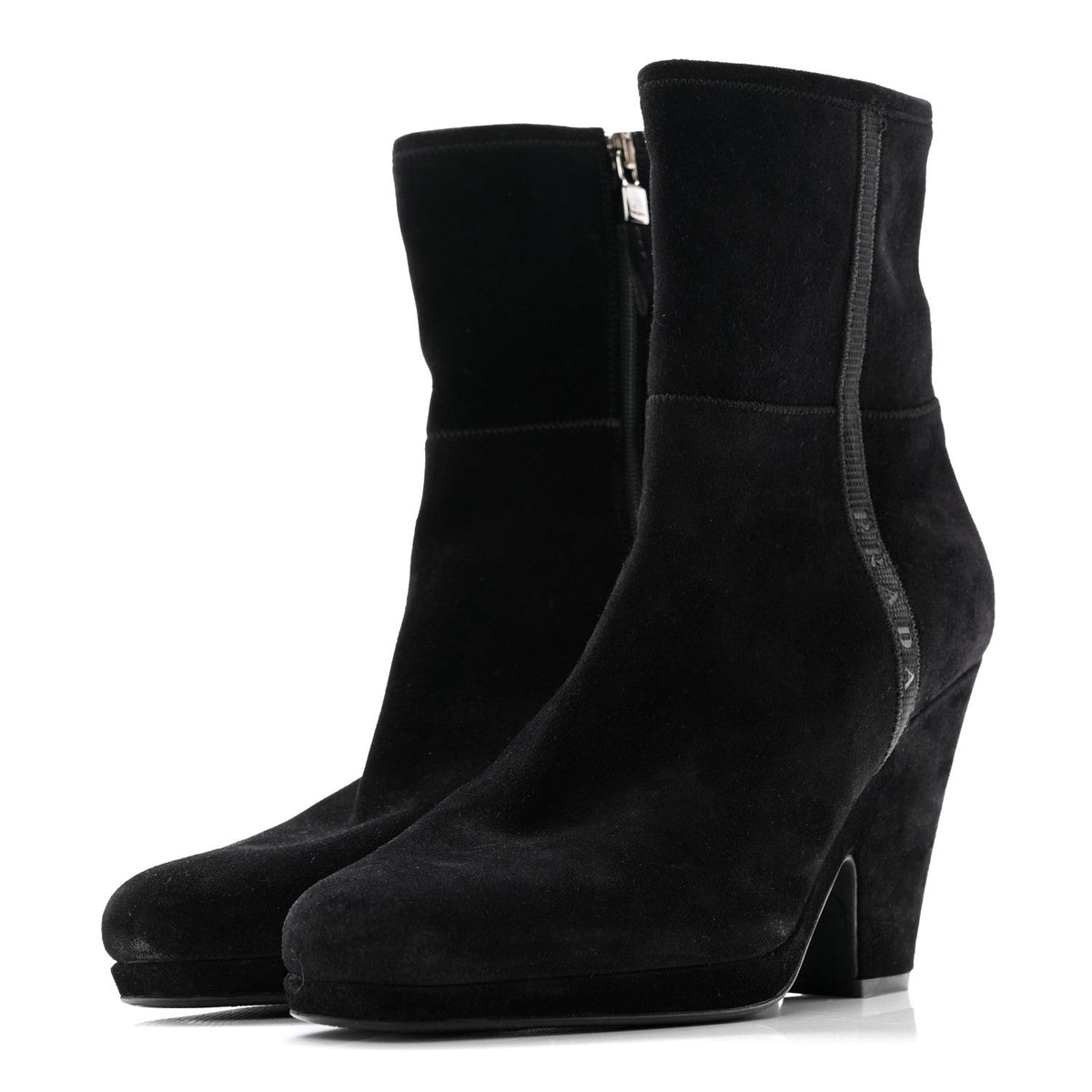 Prada Suede Women's Triangle Logo Zip Boots 40 Black