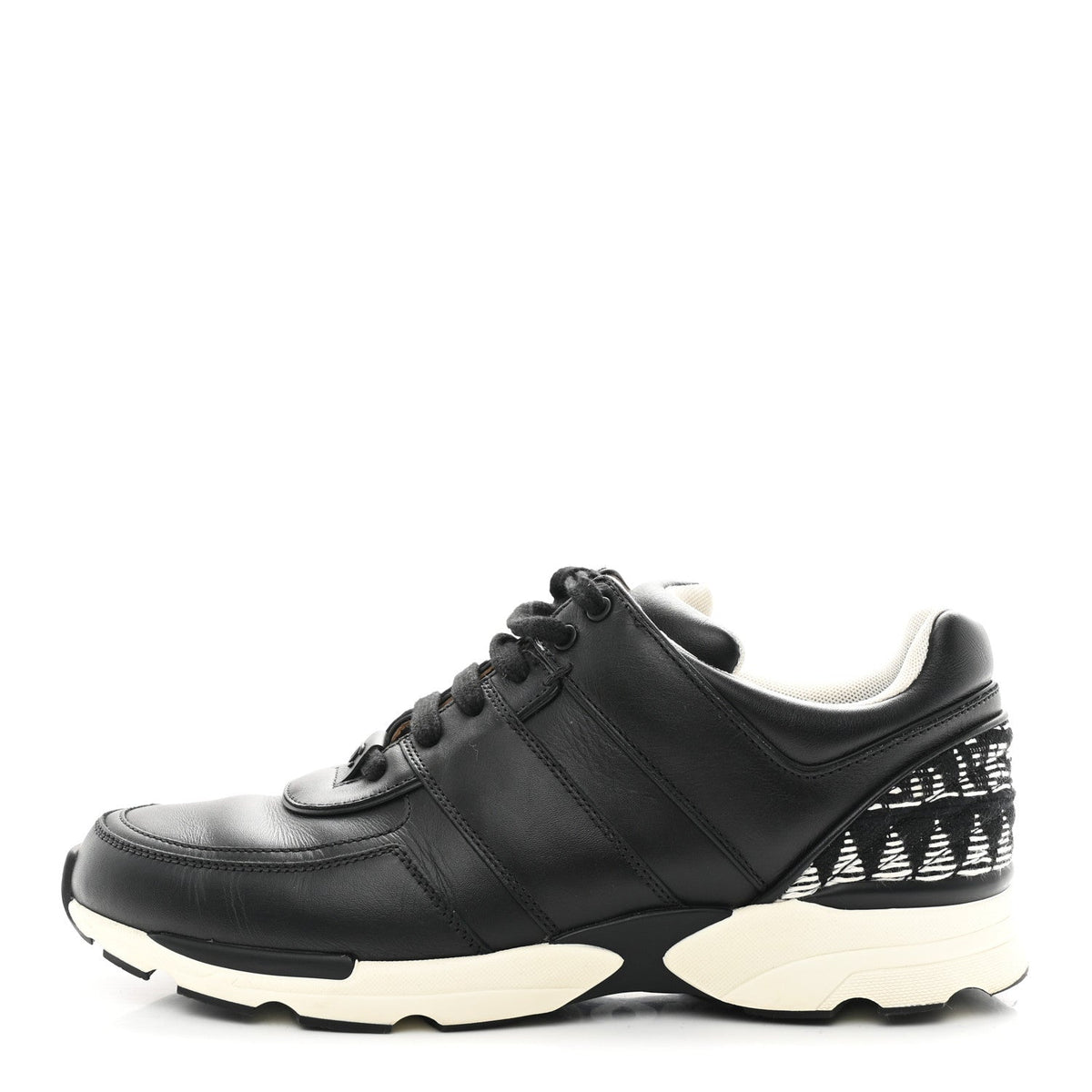 Chanel Calfskin Tweed Women's CC Sneakers 41 Black White