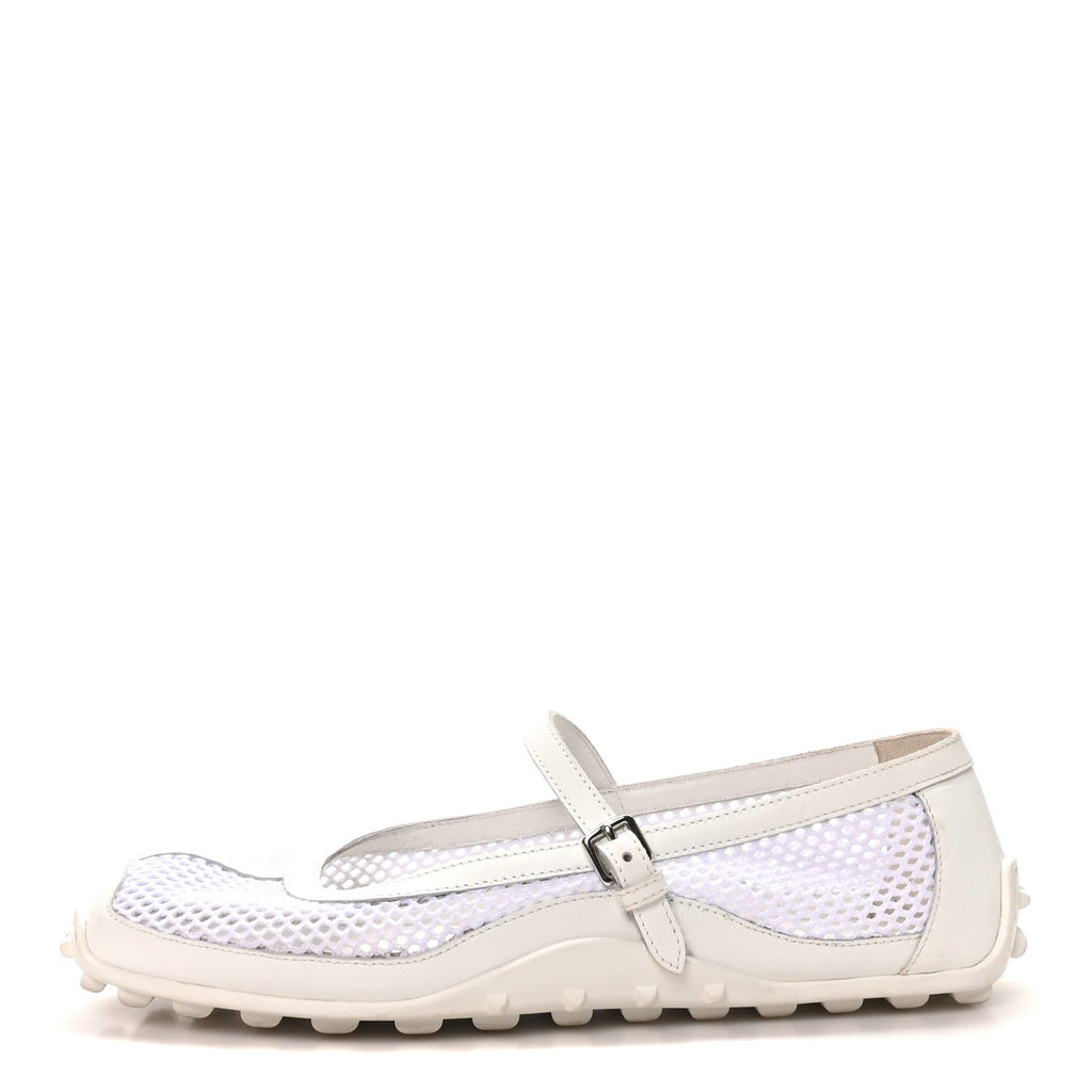Hermes Crochet Knit Calfskin Women's Kichu Ballet Flats 39 White