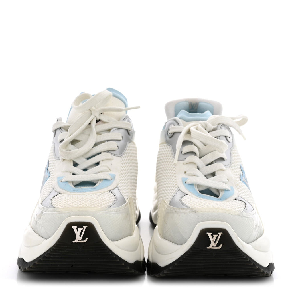 Louis Vuitton Metallic Calfskin Technical Mesh Women's Run 55 Sneakers 36 Bleu Clair