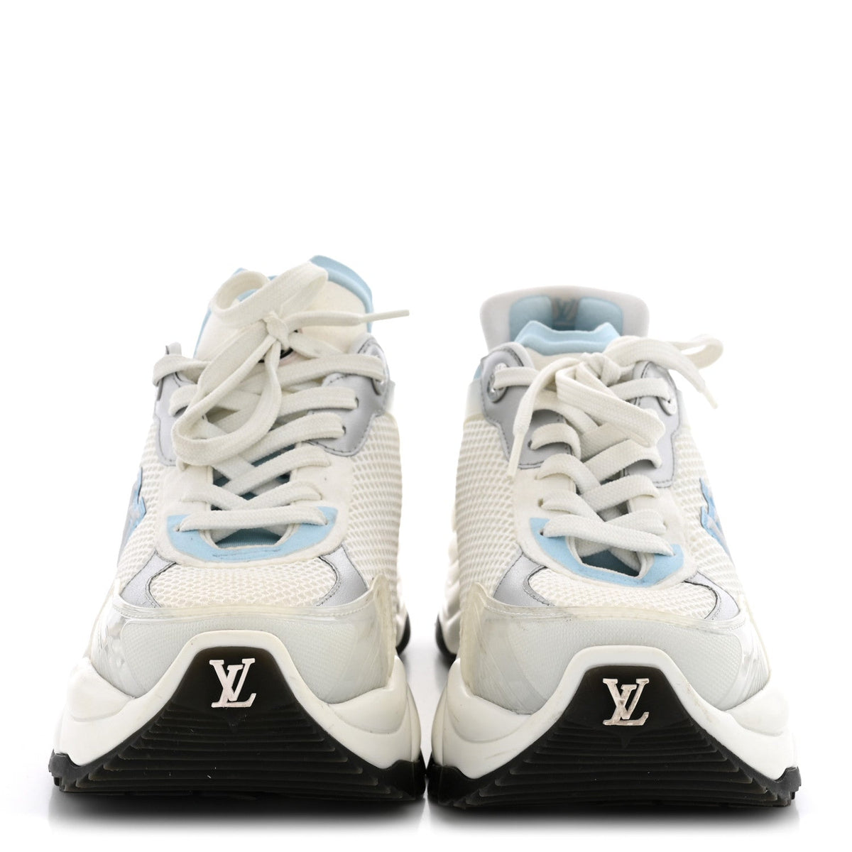 Louis Vuitton Metallic Calfskin Technical Mesh Women's Run 55 Sneakers 36 Bleu Clair
