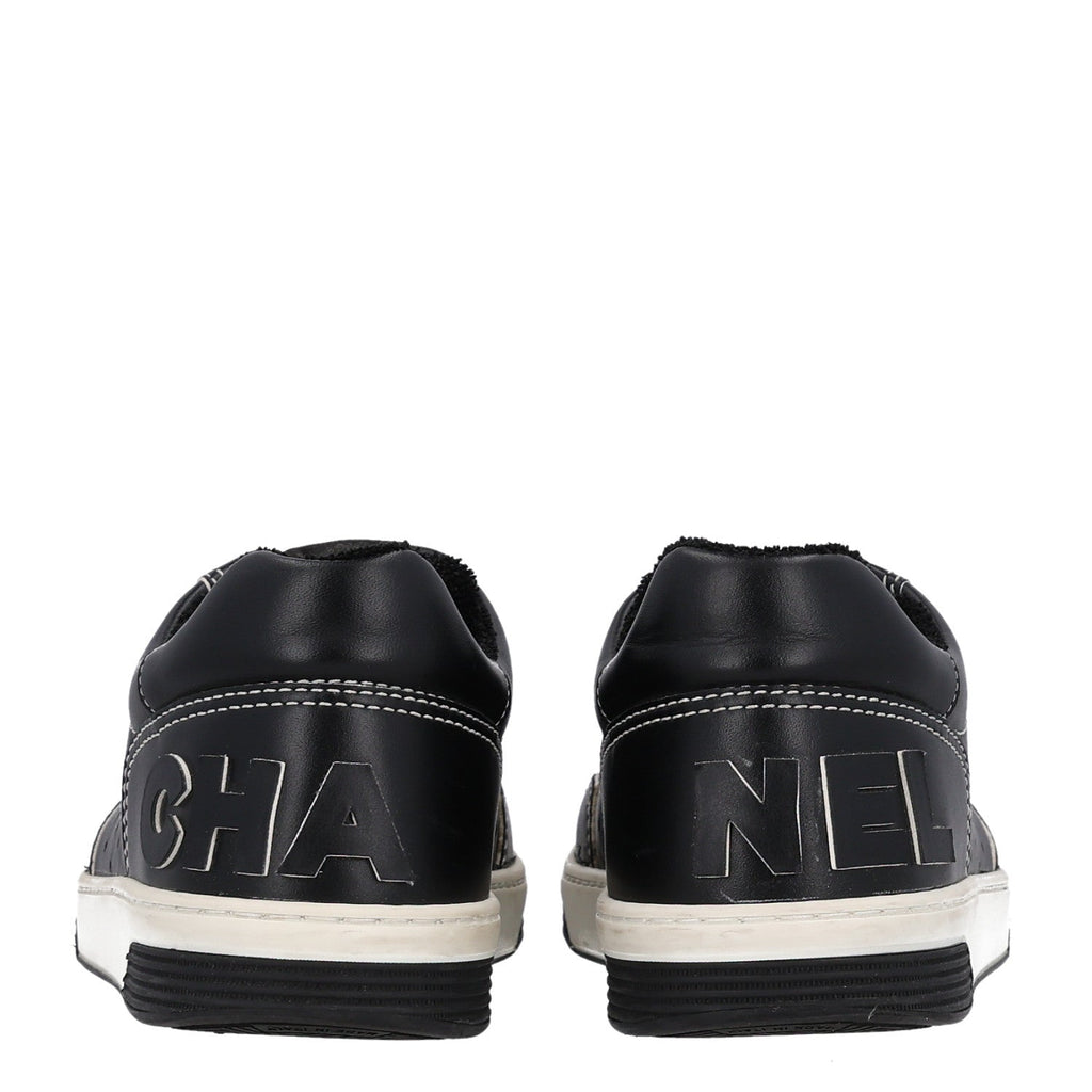 Chanel Calfskin Women's Logo Sneakers 38 Black White