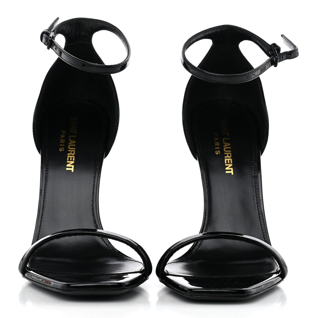 Saint Laurent Patent Calfskin Women's Opyum 110 Sandals 37.5 Black