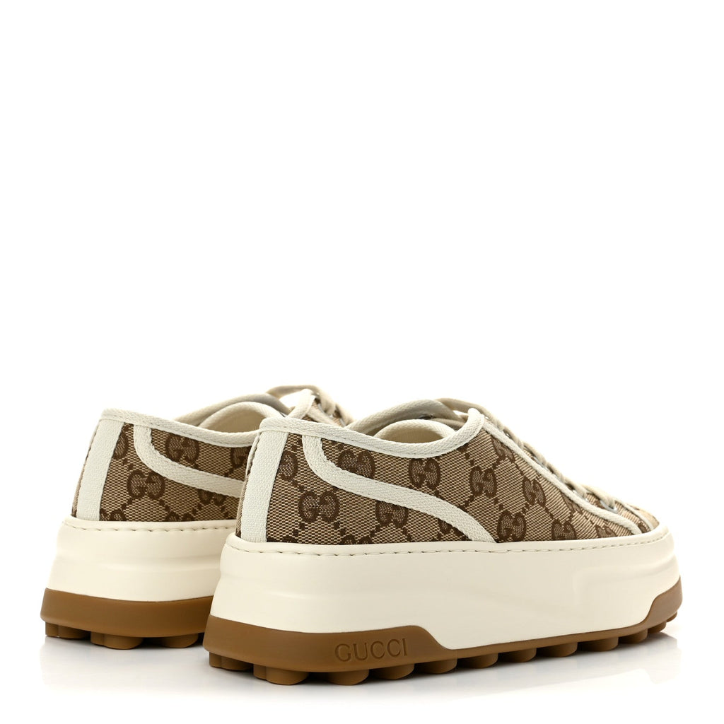 Gucci Monogram Canvas Women's 1977 Tennis Platform 52mm Sneakers 36.5 Beige Ebony Mystic White