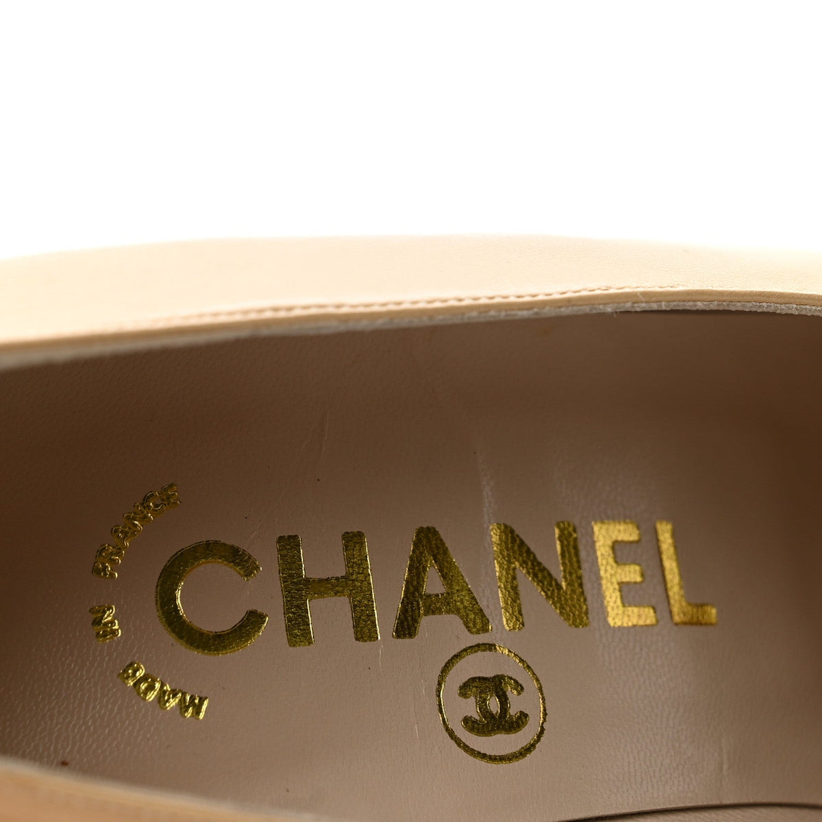 Chanel Lambskin Women's Cap Toe CC Pumps 37.5 Beige Black