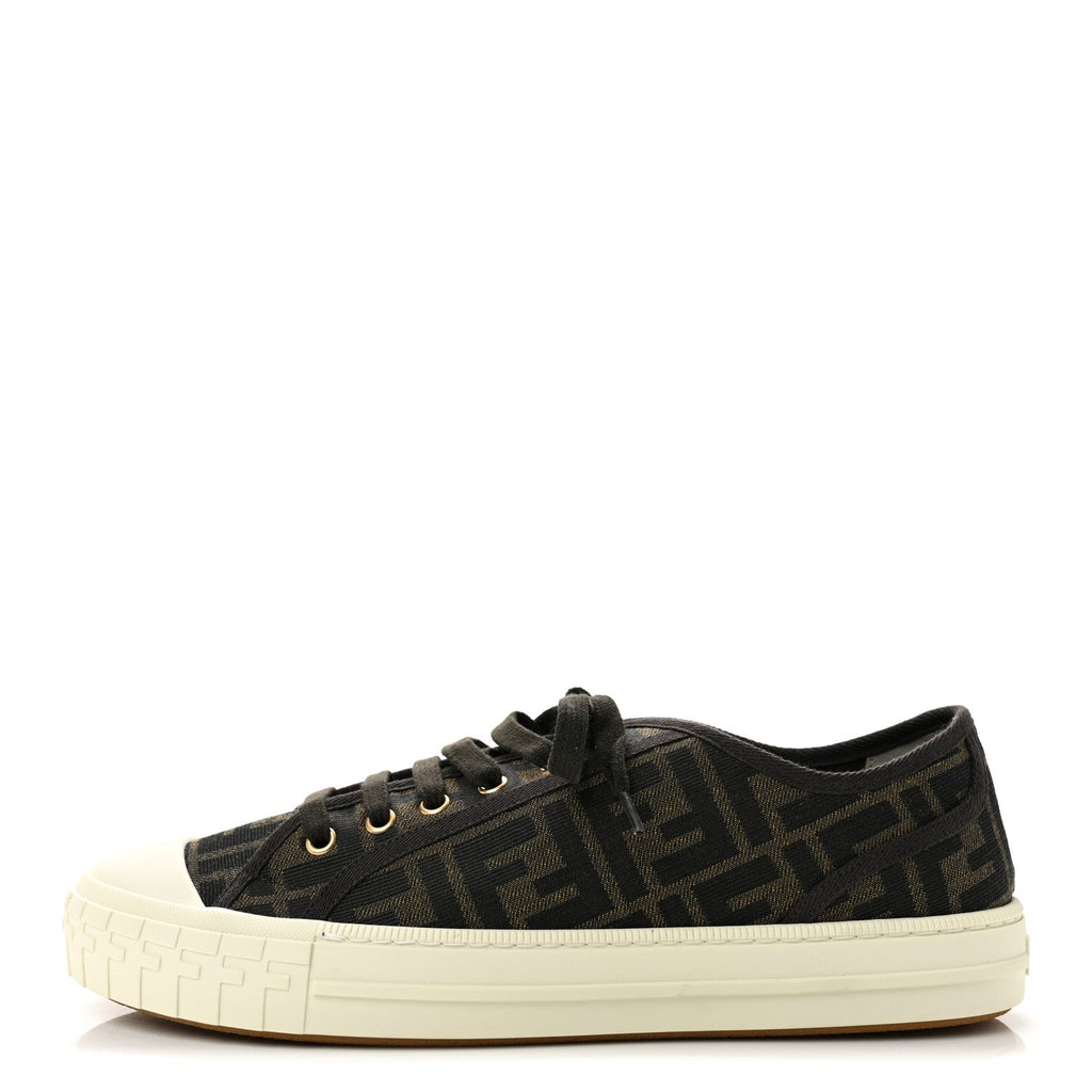 Fendi Fabric Jacquard Men's Domino Sneakers 43 Tabacco Black
