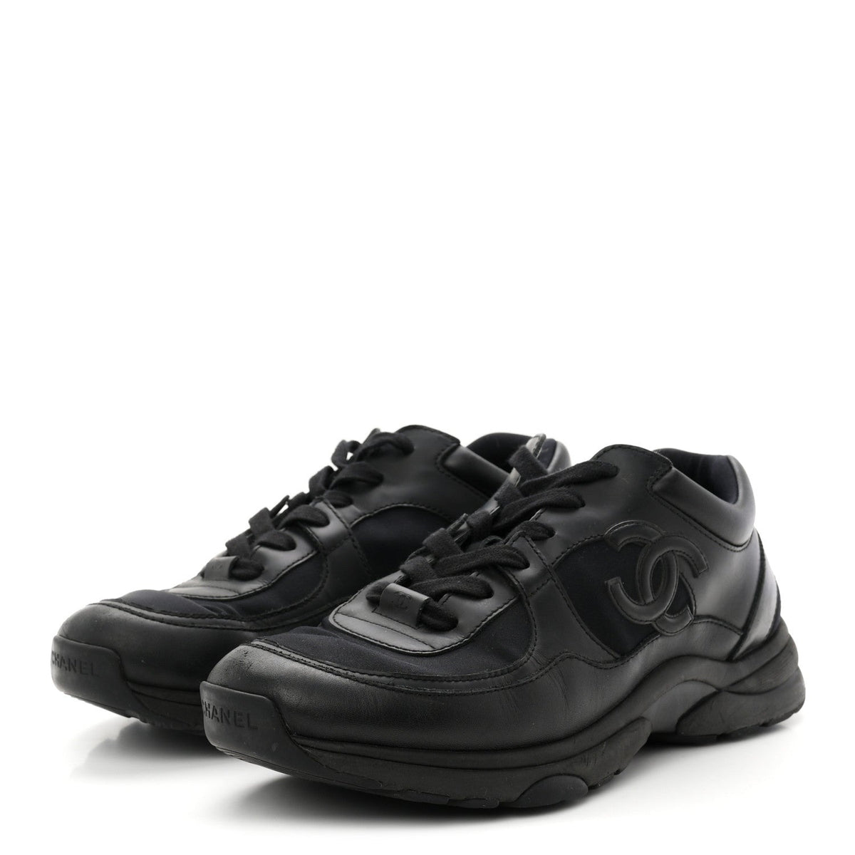 Chanel Lambskin Fabric Women's CC Uniform Sneakers 39 Black