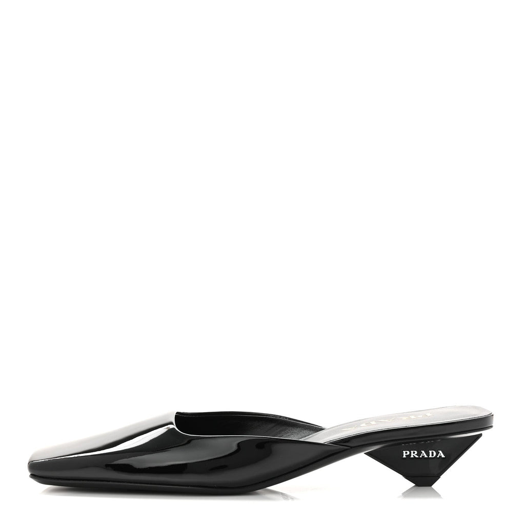 Prada Patent Calfskin Women's Modellerie Mules 38 Black