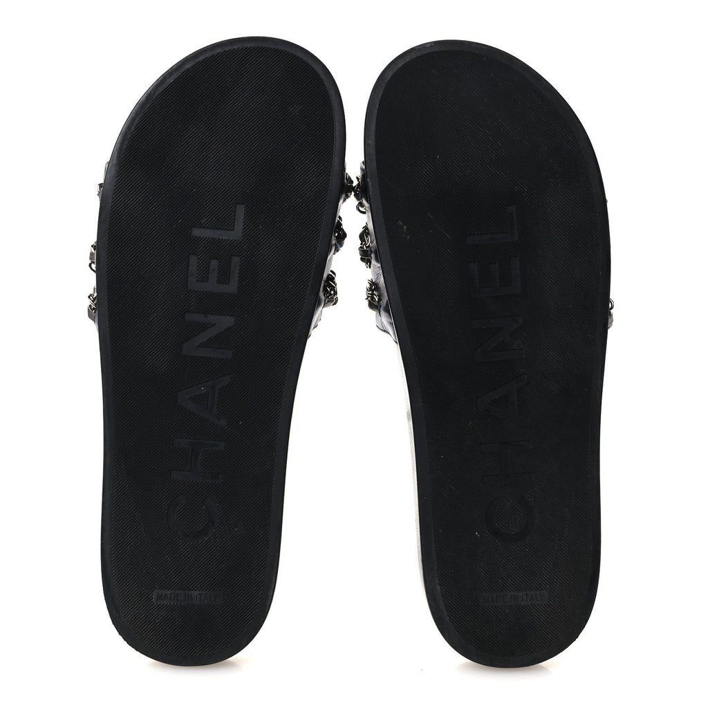 Chanel Lambskin Women's Fantasy Chain Flat Sandals 40 Dark Blue