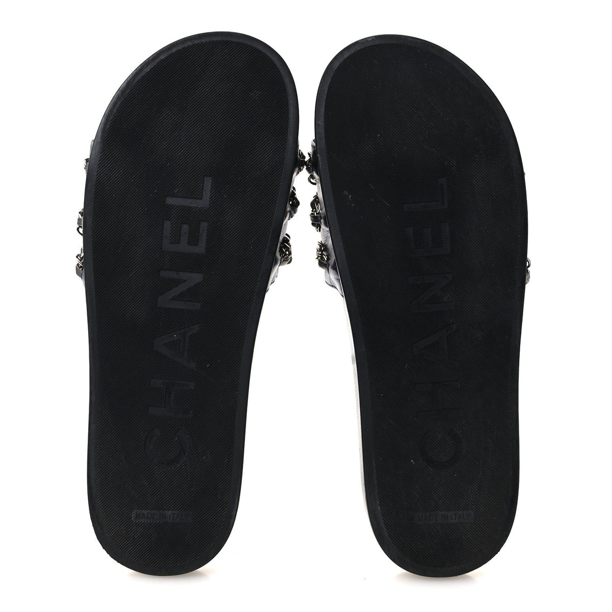 Chanel Lambskin Women's Fantasy Chain Flat Sandals 40 Dark Blue