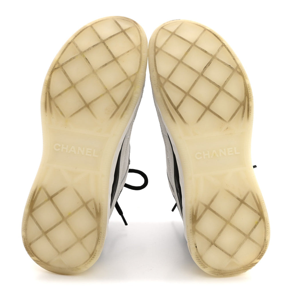 Chanel Suede Calfskin Women's Grosgrain CC Sneakers 37.5 White