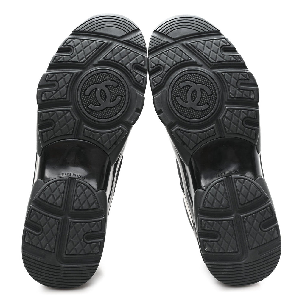 Chanel Calfskin Lambskin Women's CC Uniform Sneakers 41 Black